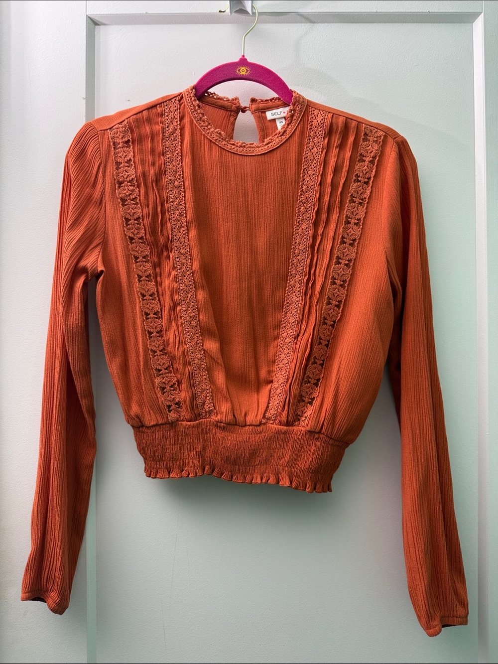 Selfie x Macys GUC boho flowy top with embroidered and lace panel accents